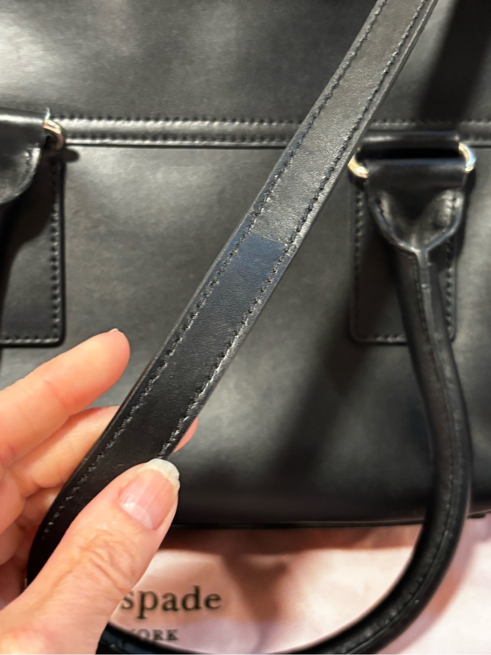 Kate Spade Make it Mine Black Leather Satchel with Pink-Trim Strap - Picture 8 of 8